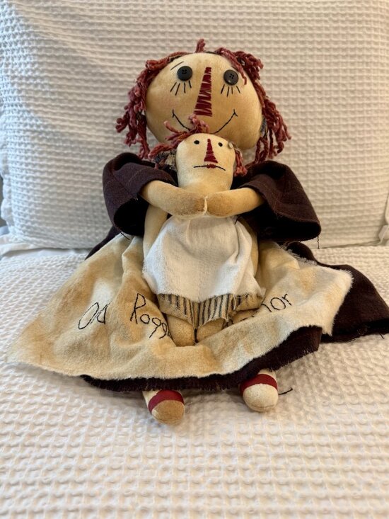 Handmade Other - Vintage Primitive Raggedy Ann Style Cloth Dolls - Mother & Child Set